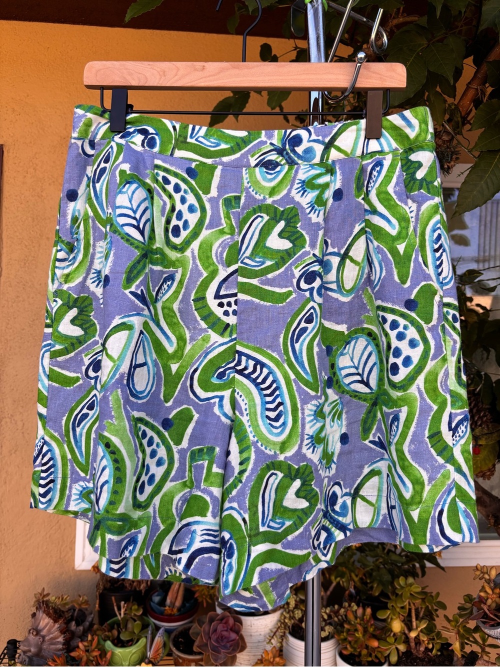 Paisley Floral 100% Linen Blue Green Gorman Shorts Size 12